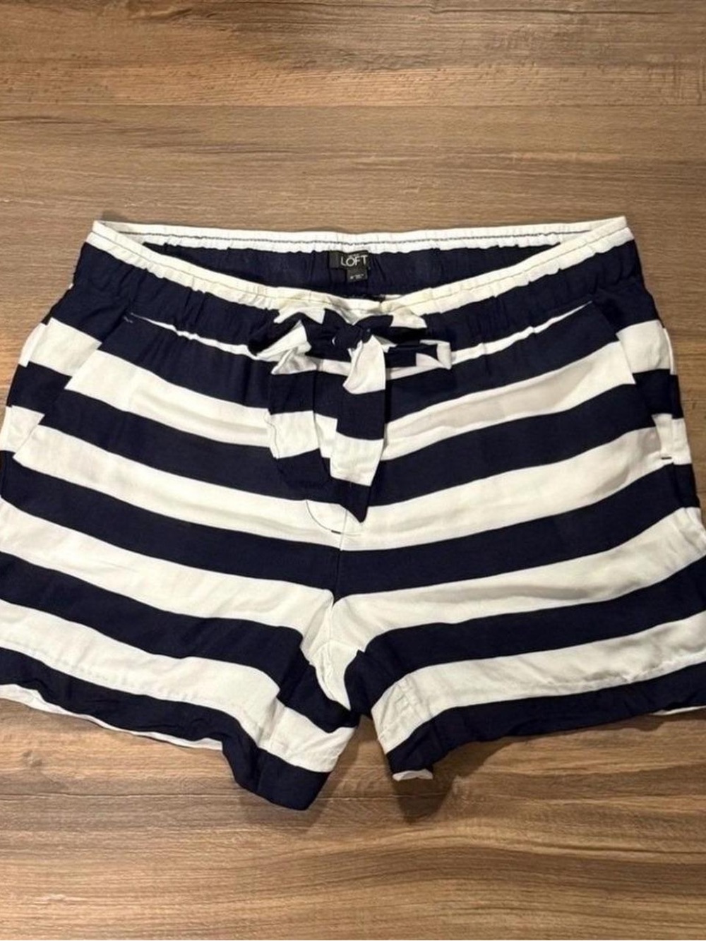 Loft Tie Waist Shorts Navy Stripe